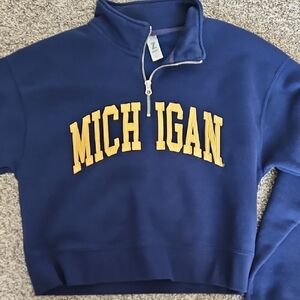 Navy Quarter-Zip Sweatshirt with Yellow Lettering